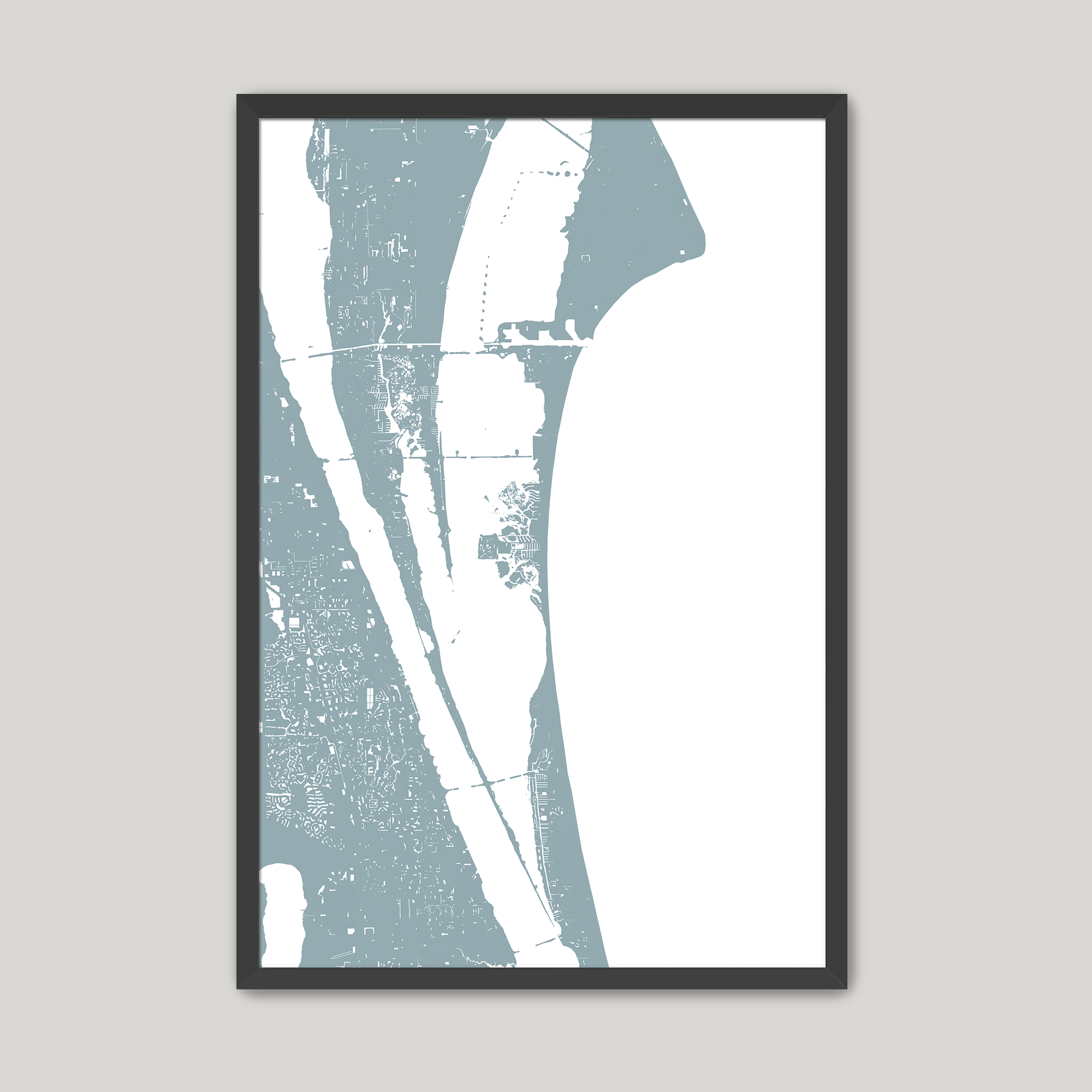 Cocoa Beach Coastal Map — Fine Art Print Vertical, soft-blue, Black Frame, 8x10