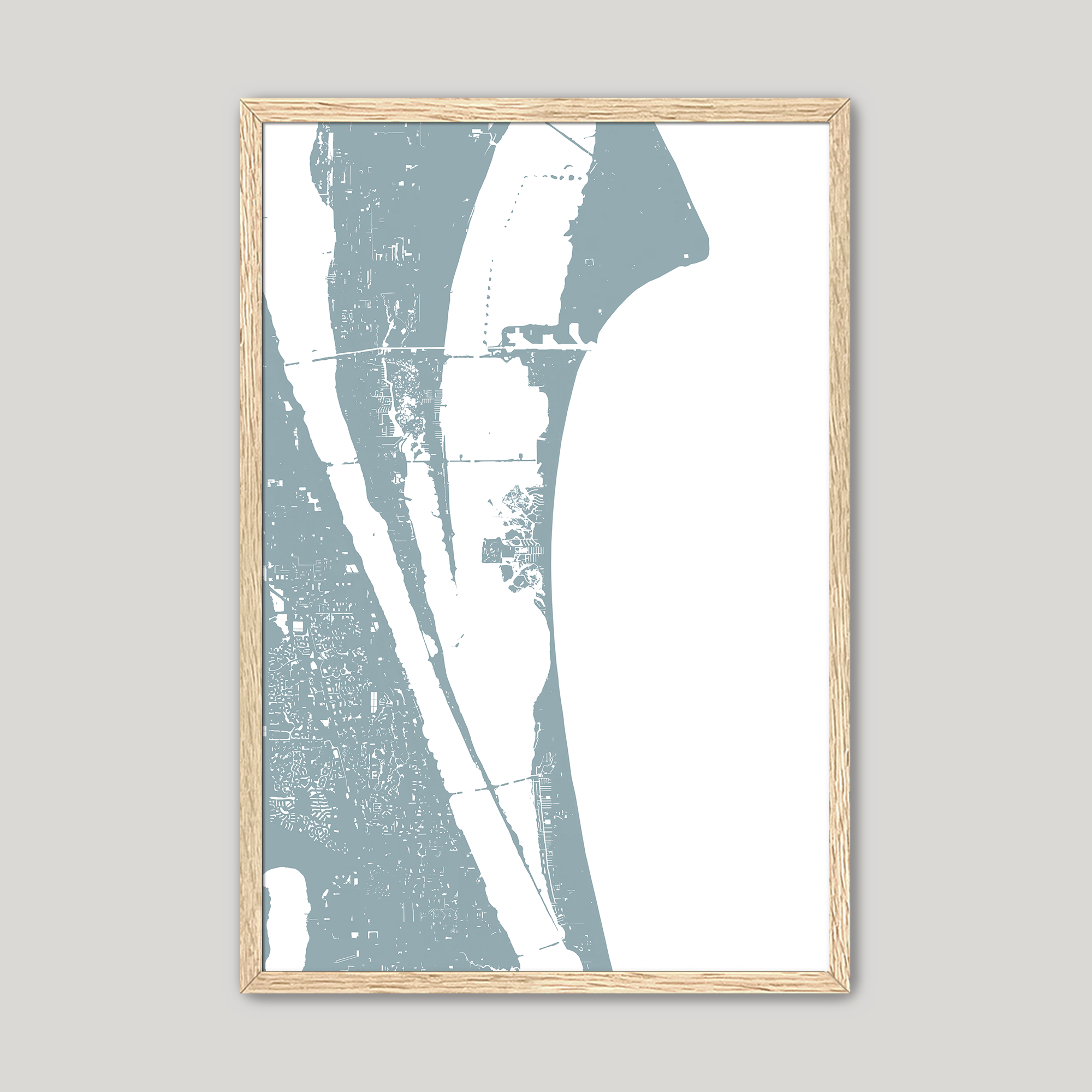 Cocoa Beach Coastal Map — Fine Art Print Vertical, soft-blue, Oak, 8x10
