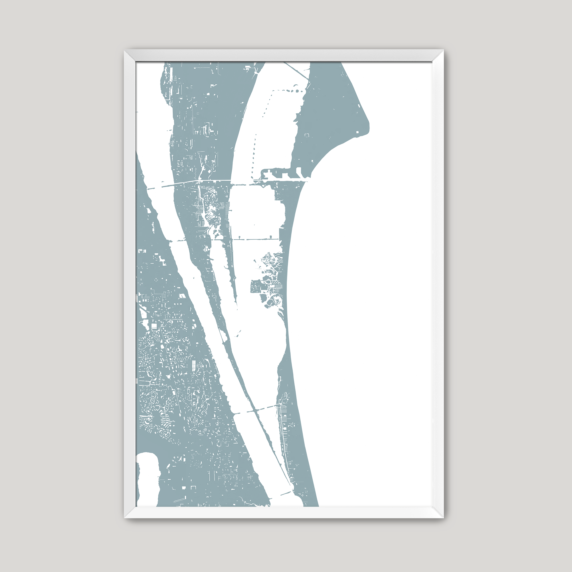 Cocoa Beach Coastal Map — Fine Art Print Vertical, soft-blue, White Frame, 8x10