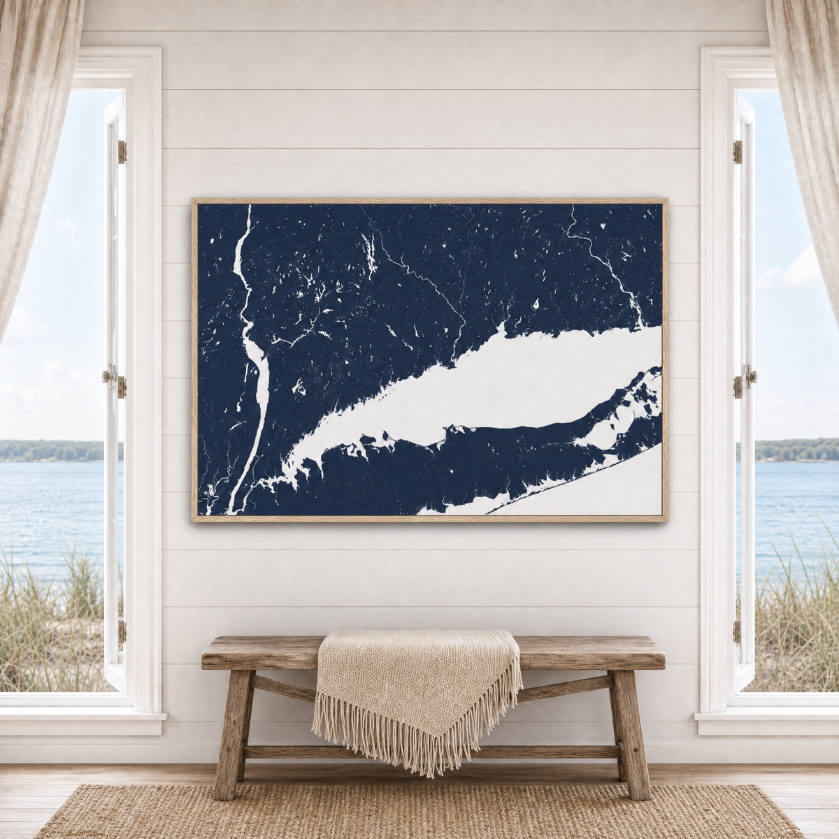 Connecticut Coast canvas map — window-scene interior