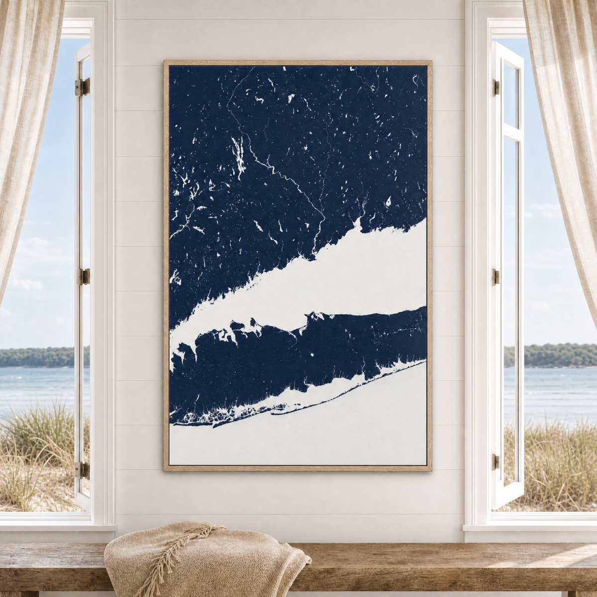 Connecticut Coast canvas map — window-scene interior