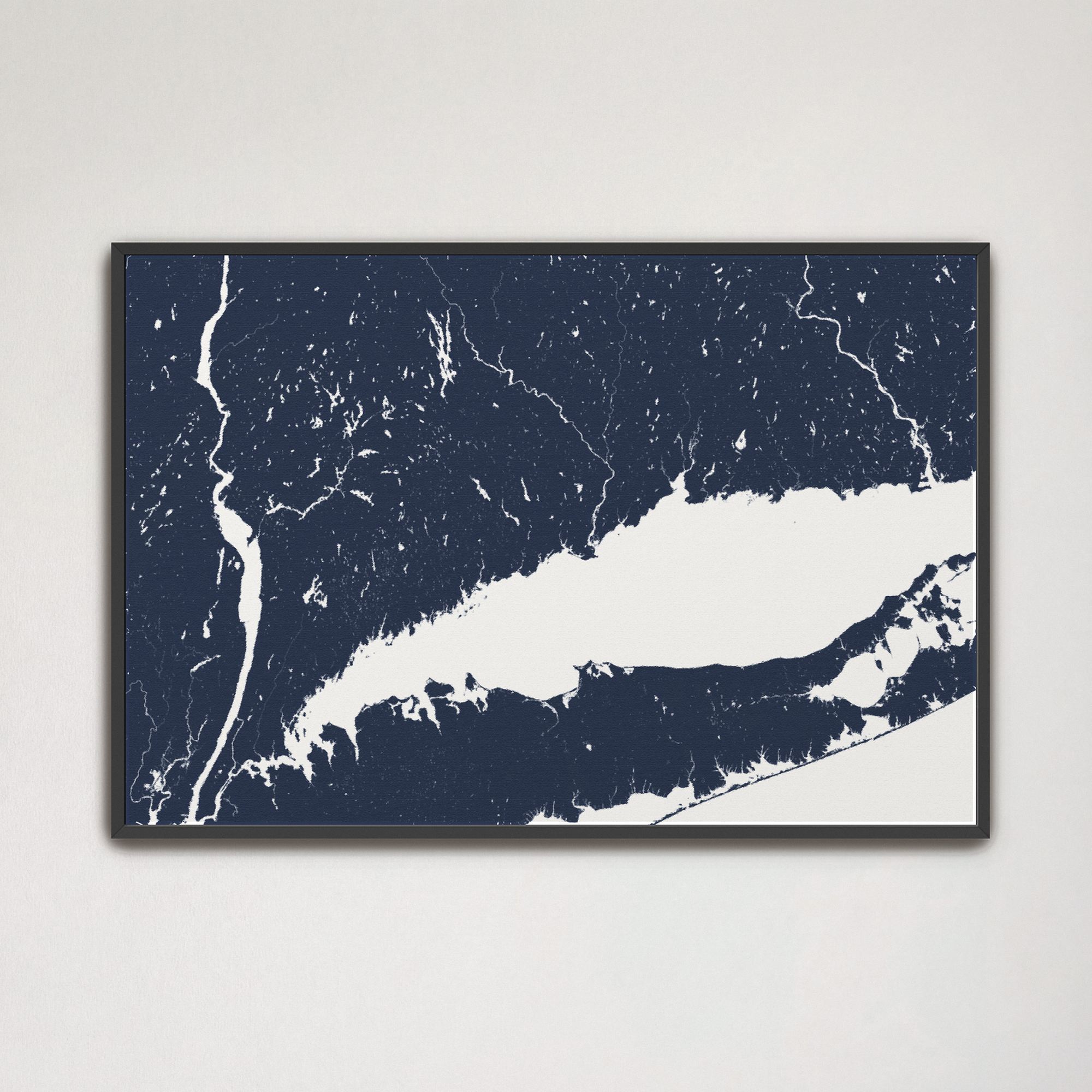 Connecticut Coast Coastal Map — Canvas Horizontal, navy, Black Frame, 36x24
