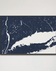 Connecticut Coast Coastal Map — Canvas Horizontal, navy, Black Frame, 36x24