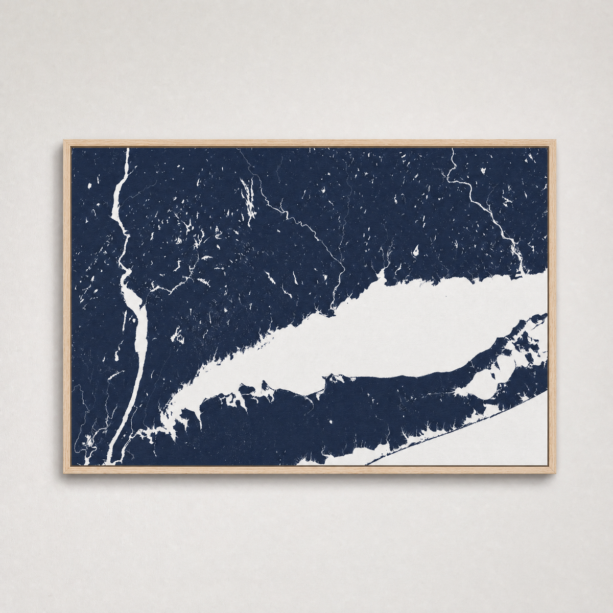 Connecticut Coast Coastal Map — Canvas Horizontal — navy, Light Wood