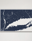 Connecticut Coast Coastal Map — Canvas Horizontal, navy, White Frame, 24x16