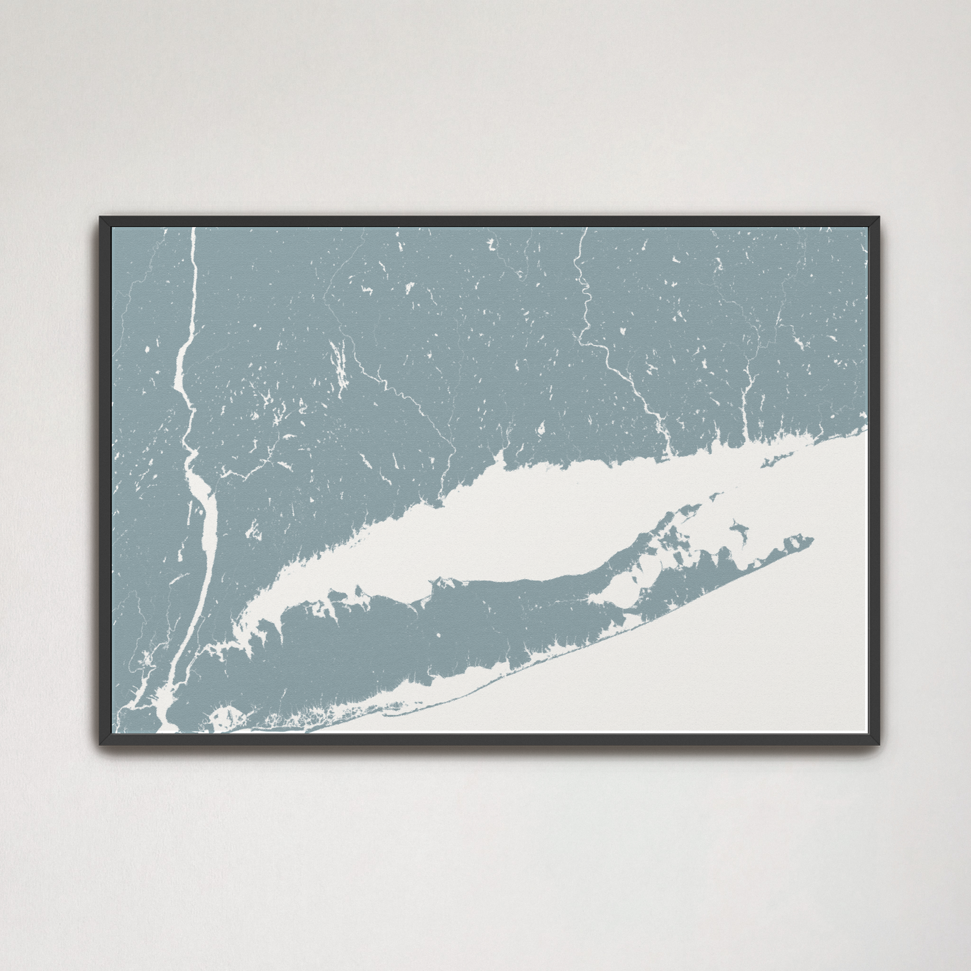 Connecticut Coast Coastal Map — Canvas Horizontal, soft-blue, Black Frame, 24x16