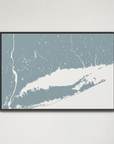 Connecticut Coast Coastal Map — Canvas Horizontal, soft-blue, Black Frame, 24x16