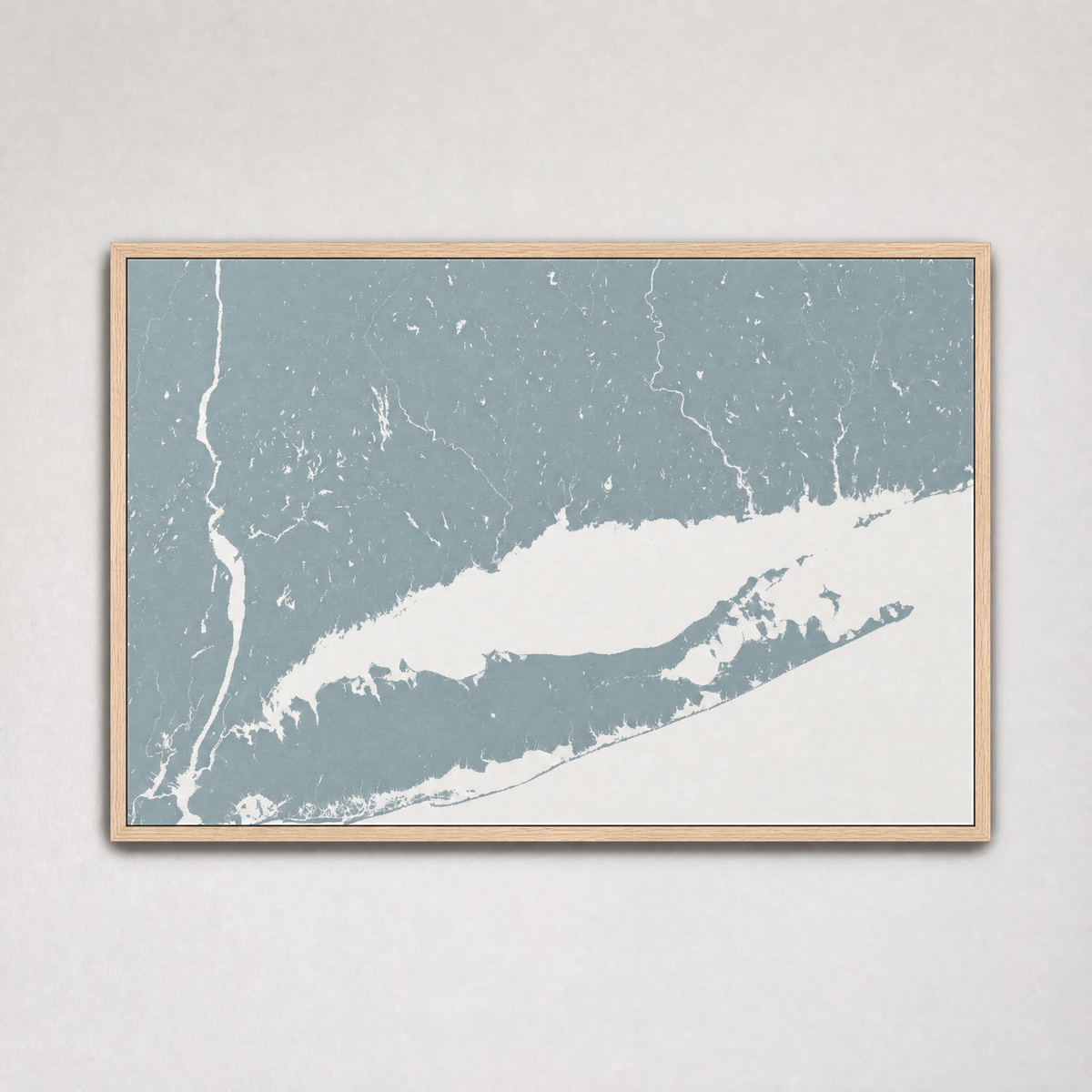 Connecticut Coast Coastal Map — Canvas Horizontal — soft-blue, Light Wood