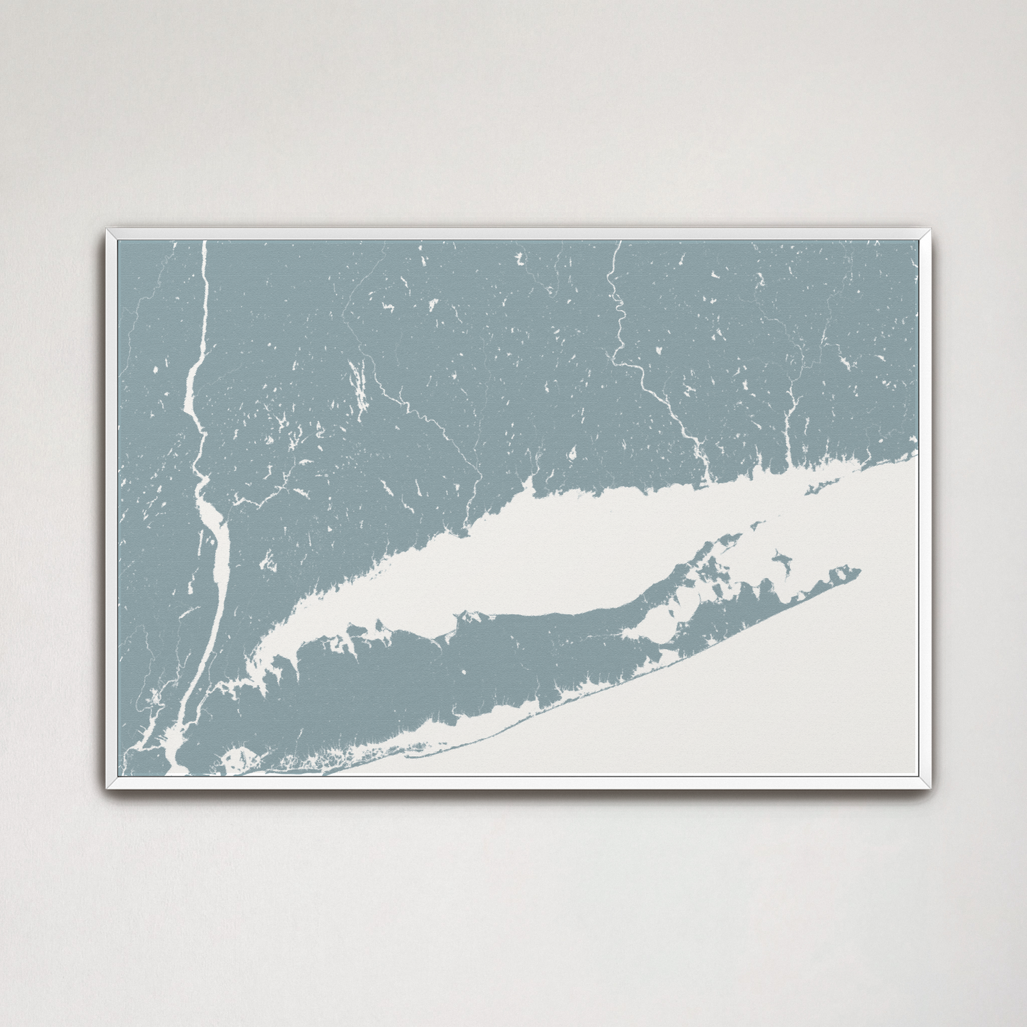 Connecticut Coast Coastal Map — Canvas Horizontal, soft-blue, White Frame, 24x16