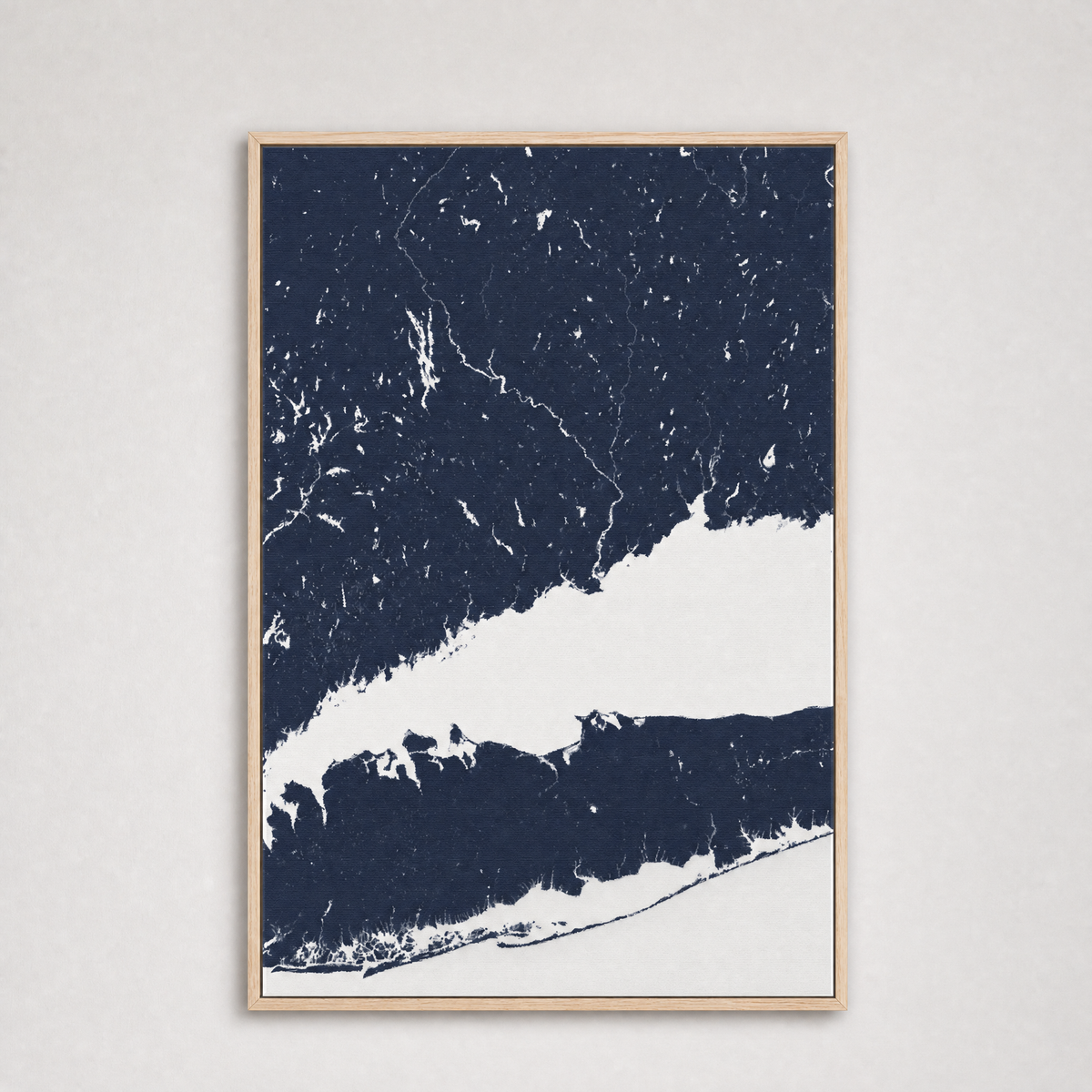 Connecticut Coast Coastal Map — Canvas Vertical — navy, Light Wood