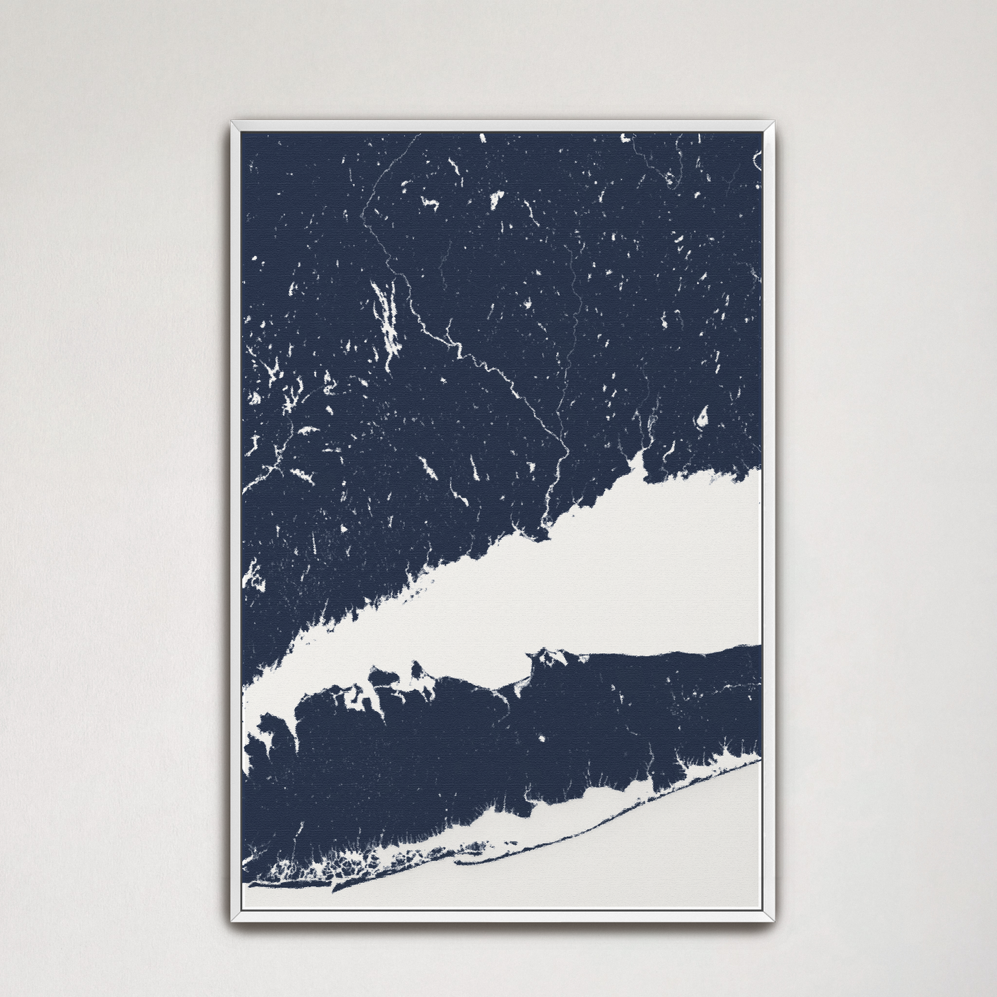 Connecticut Coast Coastal Map — Canvas Vertical, navy, White Frame, 16x24