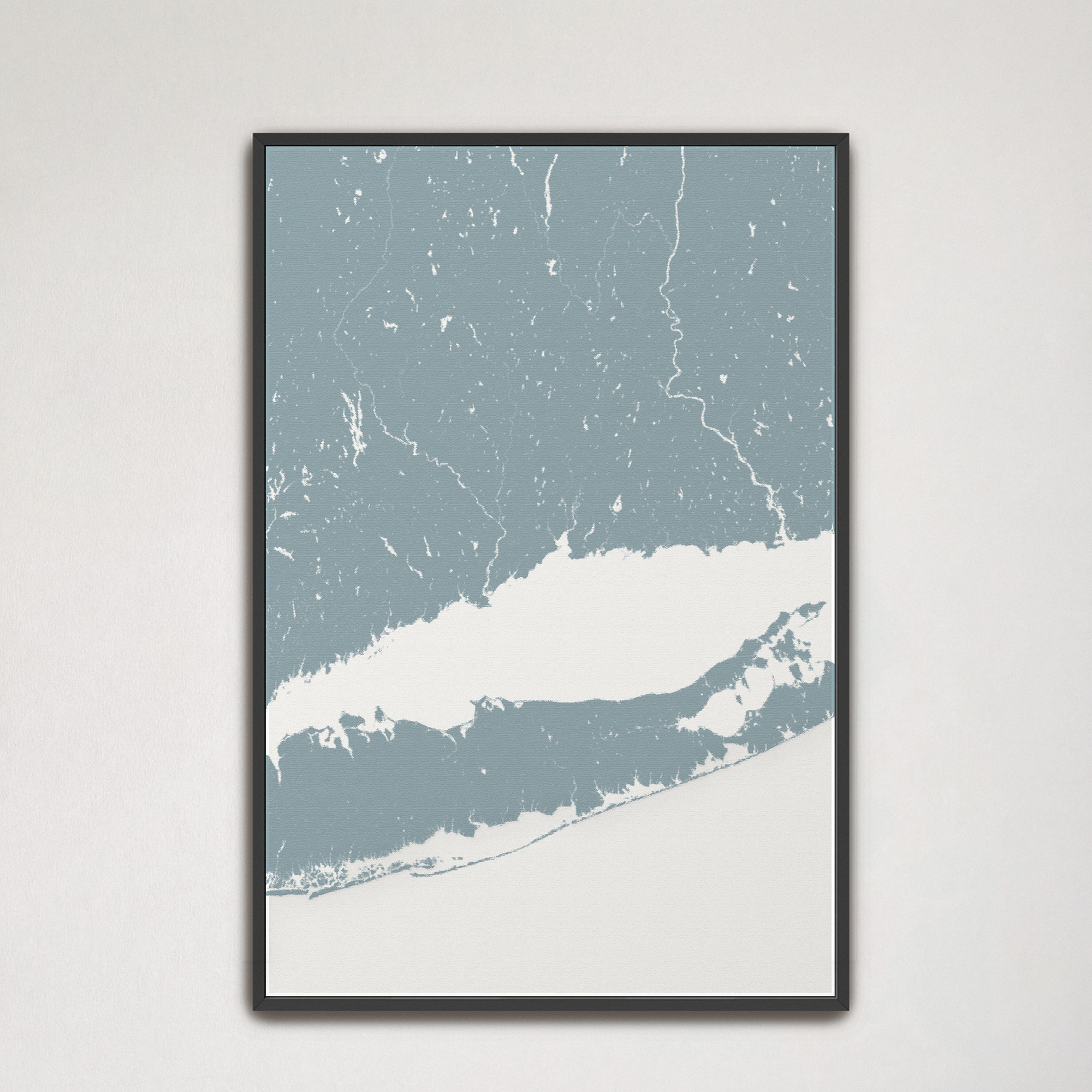 Connecticut Coast Coastal Map — Canvas Vertical, soft-blue, Black Frame, 16x24