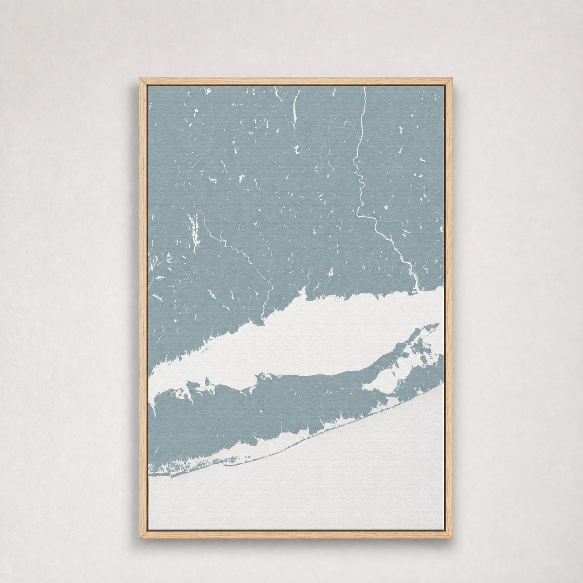 Connecticut Coast Coastal Map — Canvas Vertical — soft-blue, Light Wood