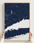 Connecticut Coast canvas map — hands holding the canvas in an oak frame