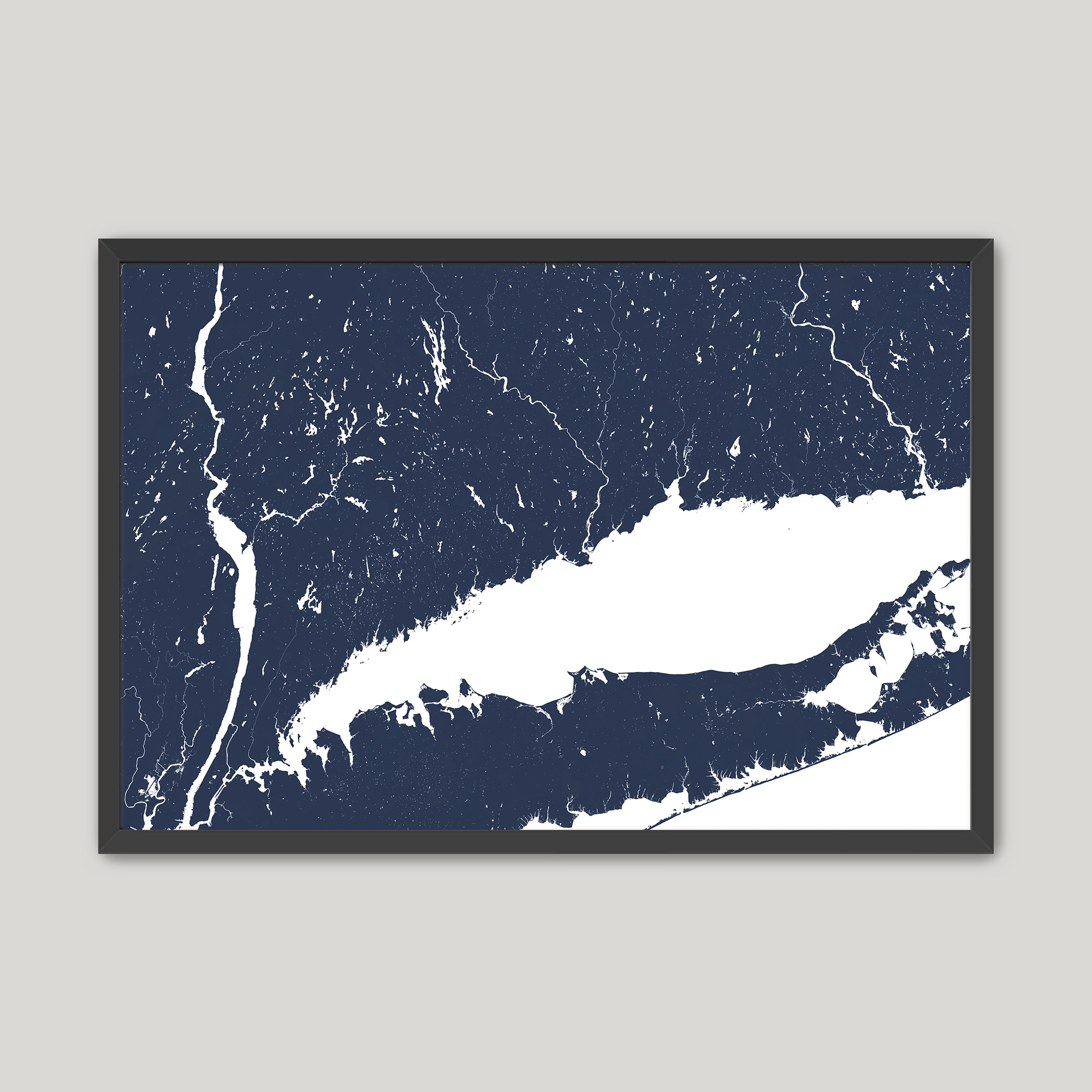 Connecticut Coast Coastal Map — Fine Art Print Horizontal, navy, Black Frame, 10x8