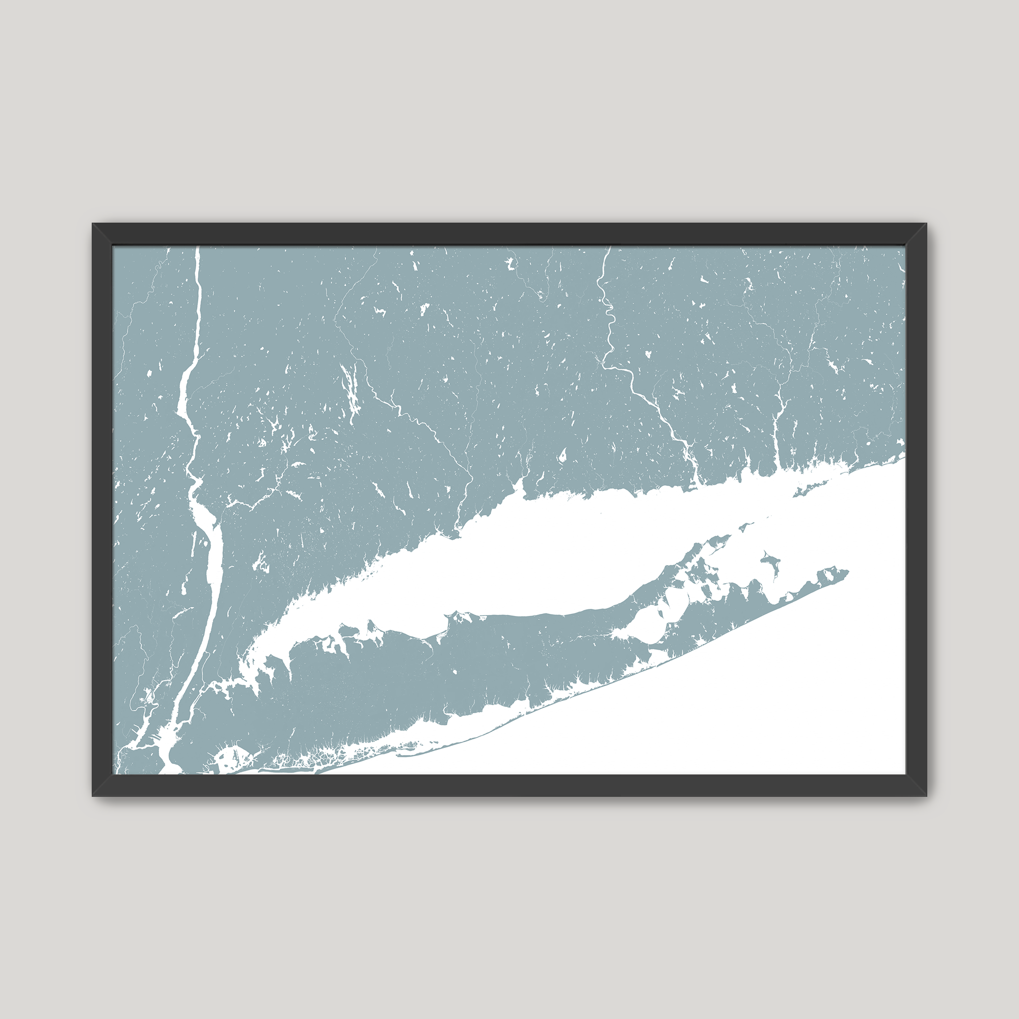 Connecticut Coast Coastal Map — Fine Art Print Horizontal, soft-blue, Black Frame, 10x8