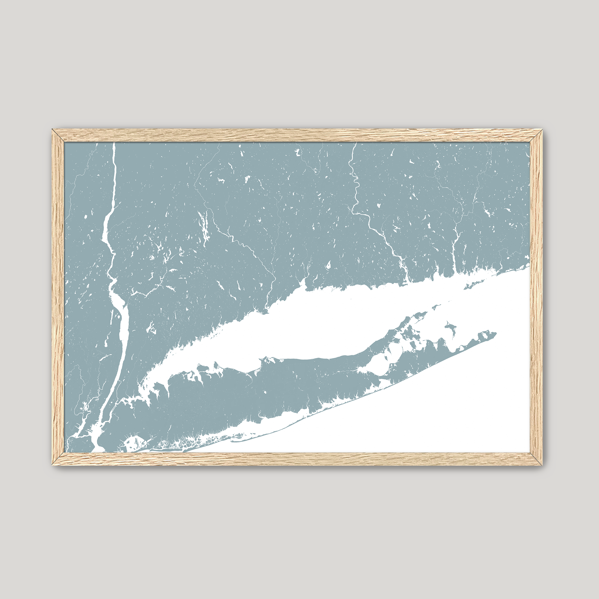 Connecticut Coast Coastal Map — Fine Art Print Horizontal, soft-blue, Oak, 10x8