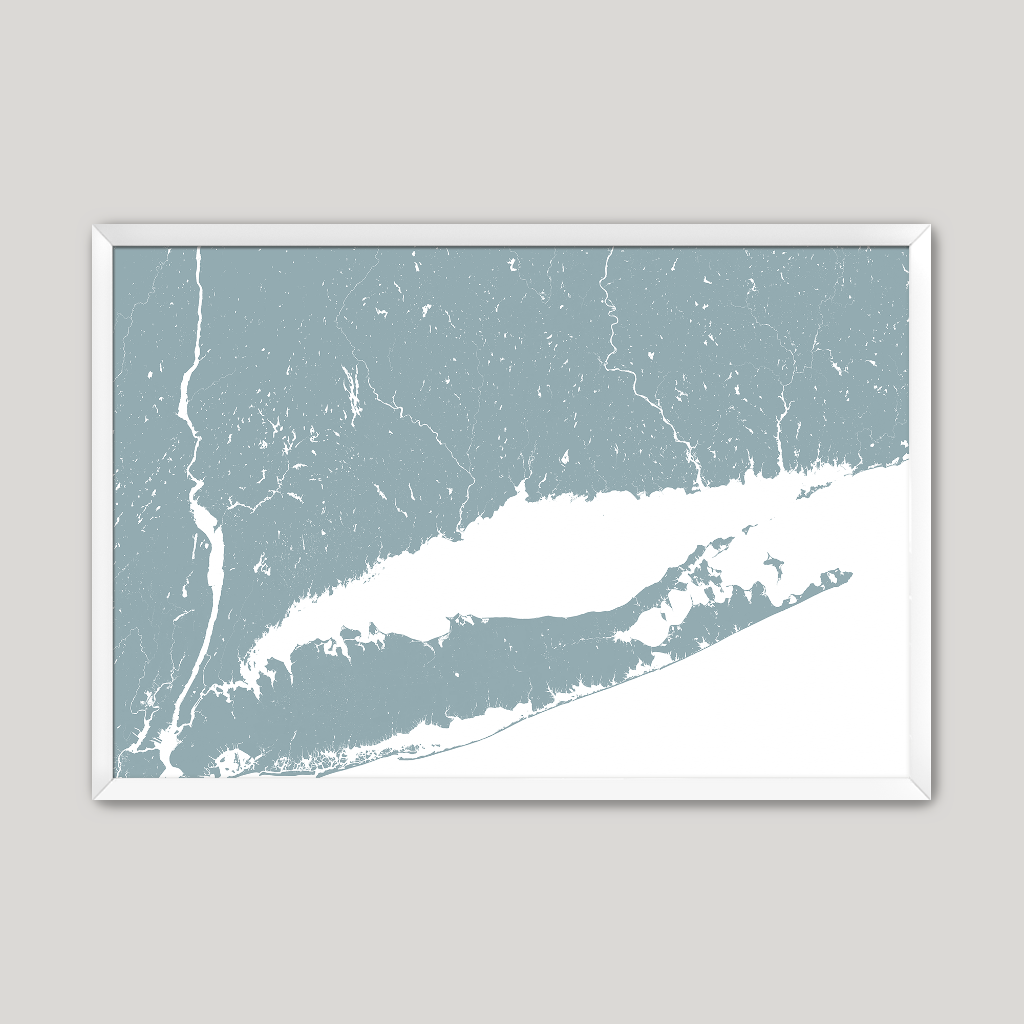 Connecticut Coast Coastal Map — Fine Art Print Horizontal, soft-blue, White Frame, 10x8