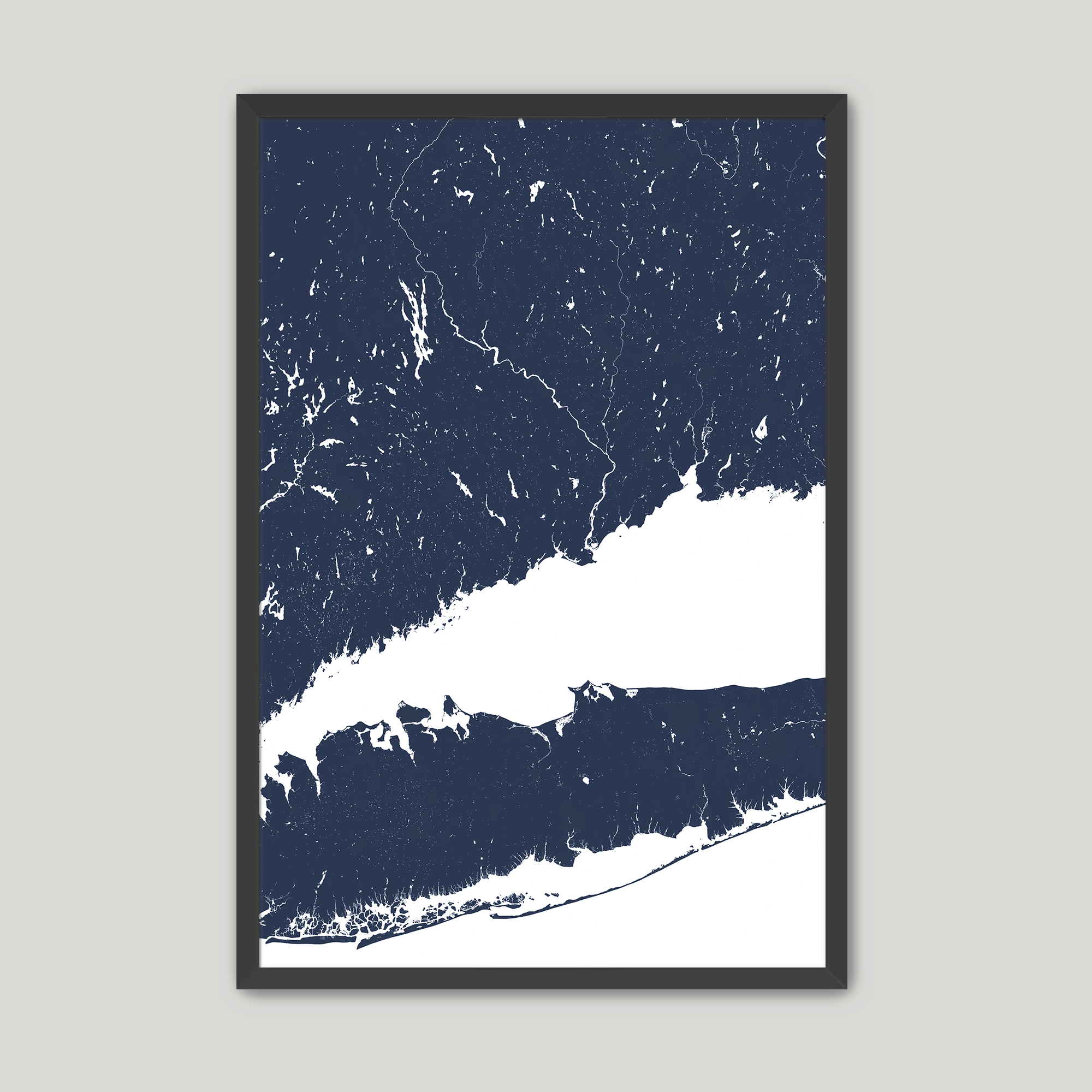 Connecticut Coast Coastal Map — Fine Art Print Vertical, navy, Black Frame, 8x10