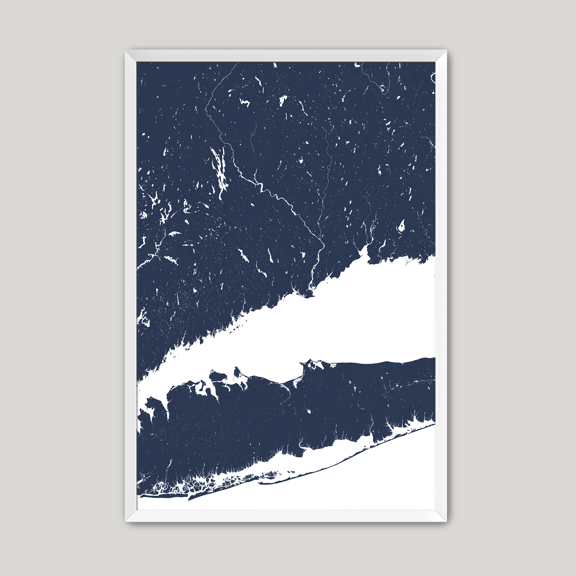 Connecticut Coast Coastal Map — Fine Art Print Vertical, navy, White Frame, 8x10