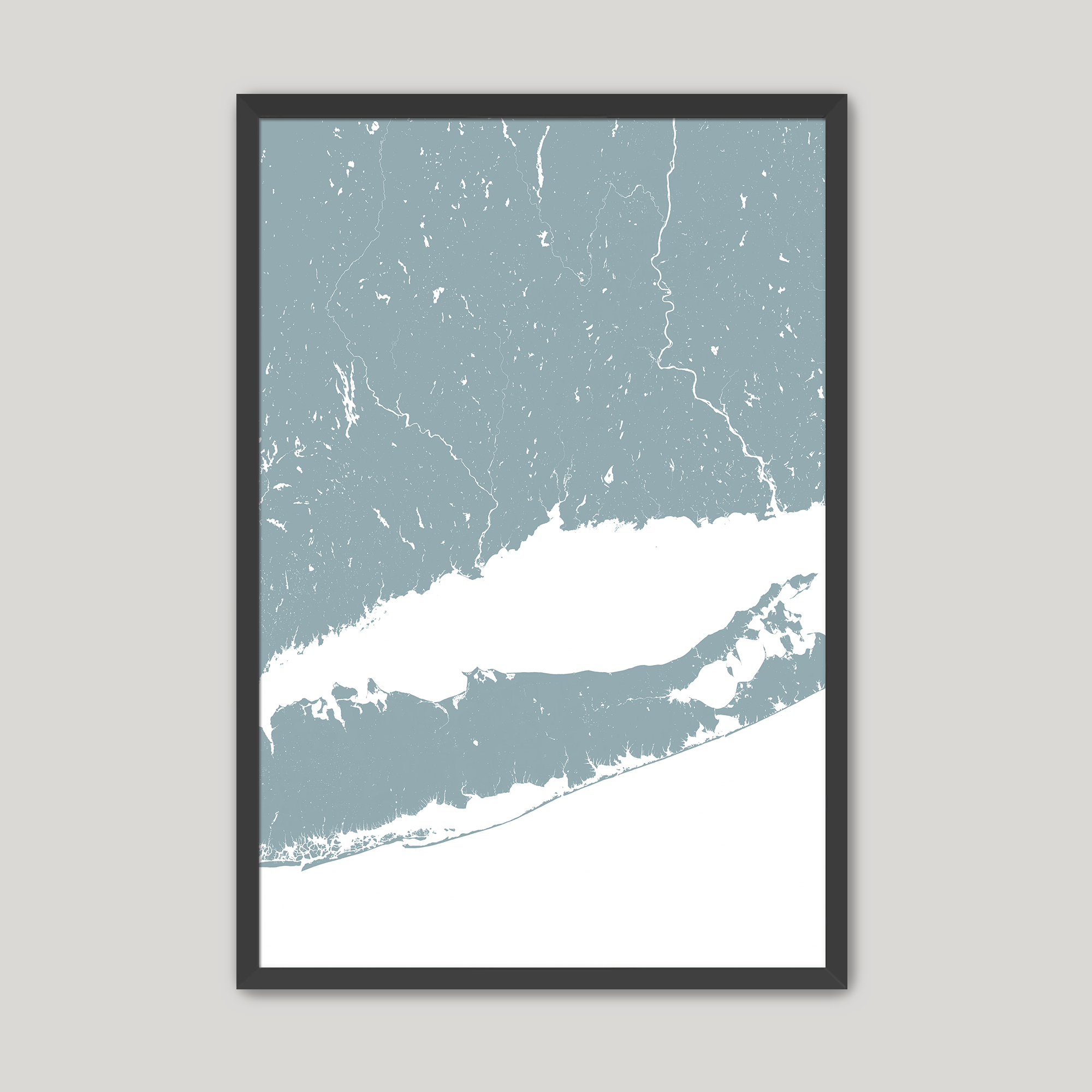 Connecticut Coast Coastal Map — Fine Art Print Vertical, soft-blue, Black Frame, 8x10