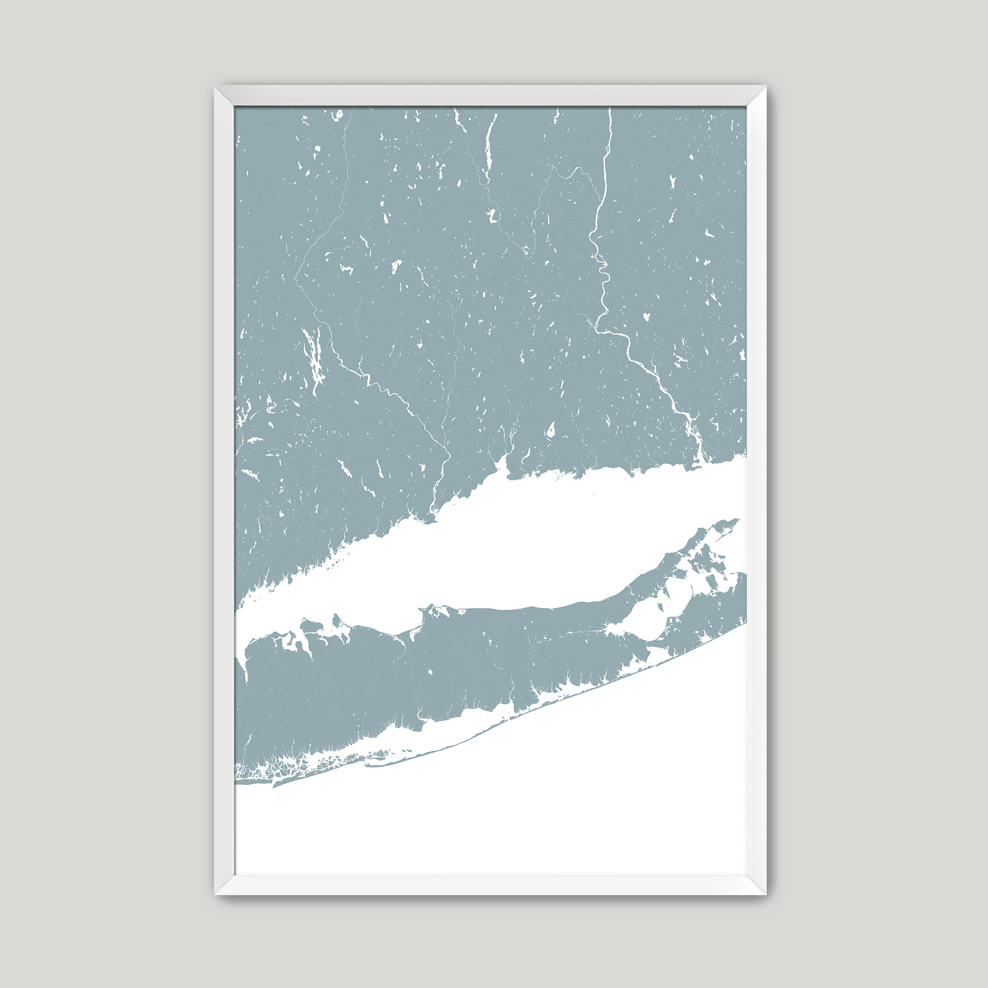 Connecticut Coast Coastal Map — Fine Art Print Vertical, soft-blue, White Frame, 8x10