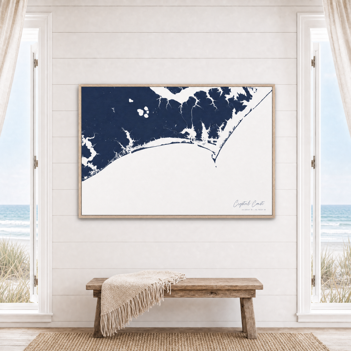 Crystal Coast / Emerald Isle canvas map — window-scene interior
