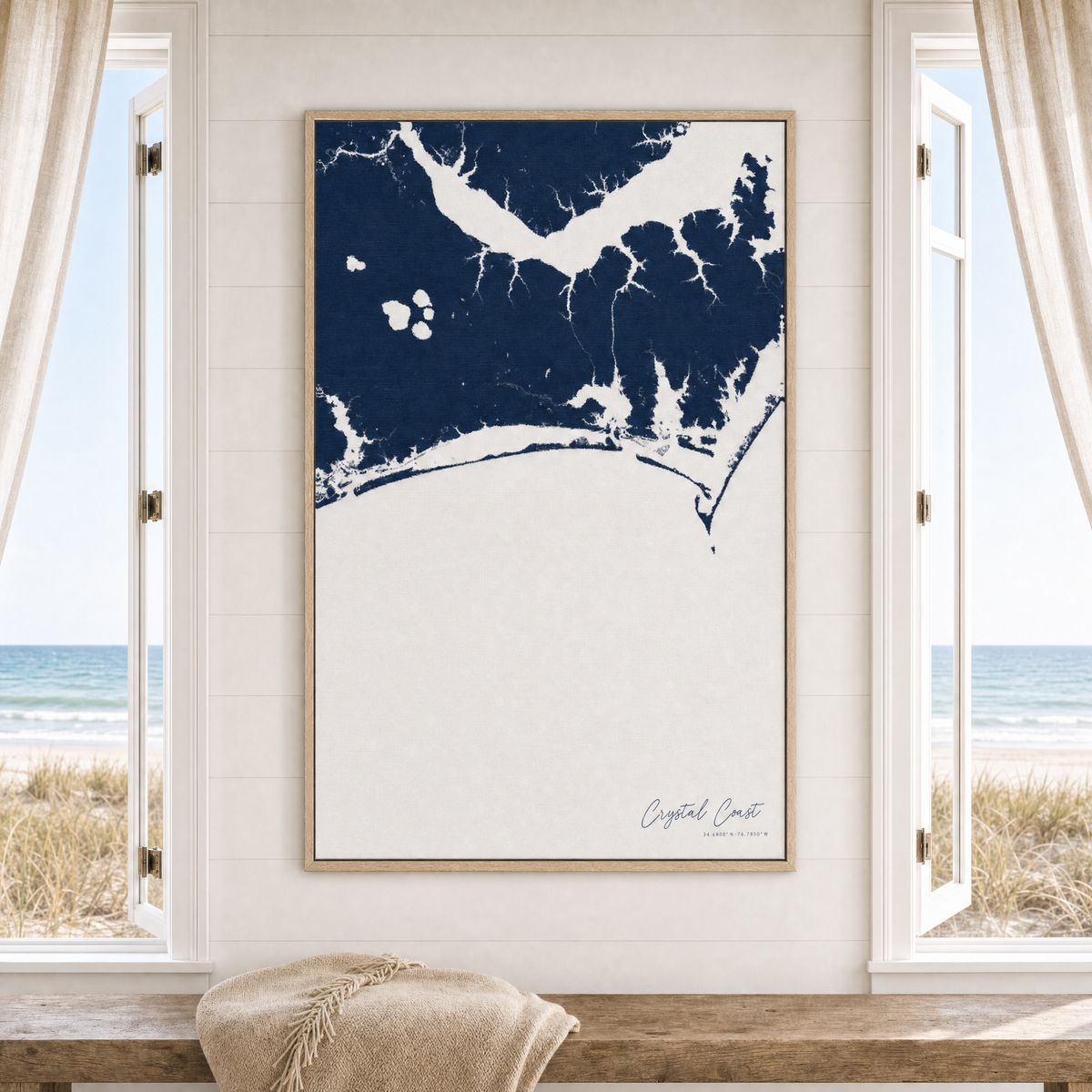 Crystal Coast / Emerald Isle canvas map — window-scene interior