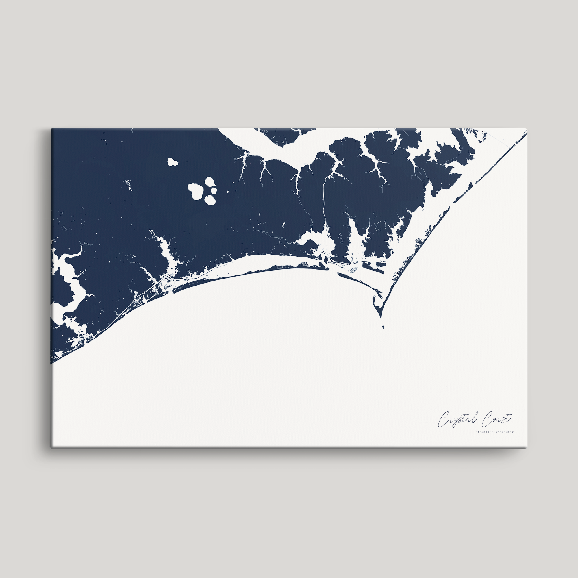 Crystal Coast / Emerald Isle Coastal Map — Canvas Horizontal, navy, No Frame