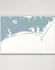 Crystal Coast / Emerald Isle Coastal Map — Canvas Horizontal, soft-blue, White Frame