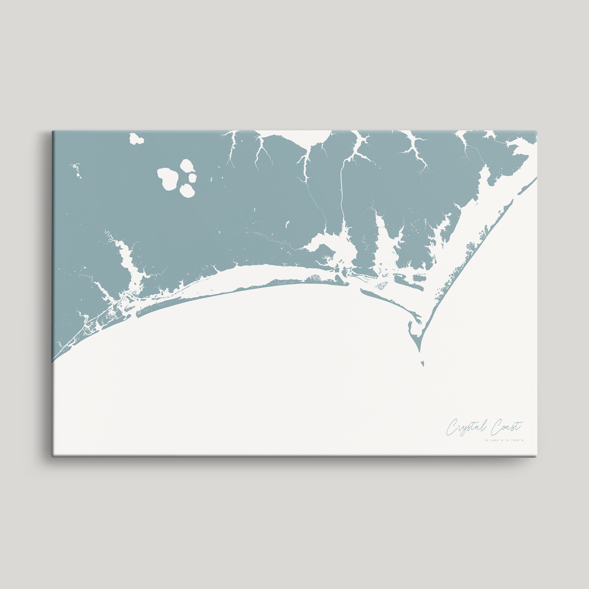 Crystal Coast / Emerald Isle Coastal Map — Canvas Horizontal, soft-blue, No Frame