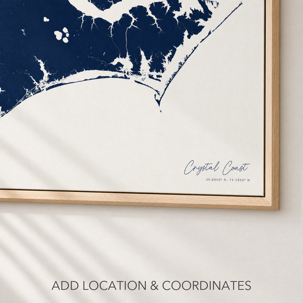 Crystal Coast / Emerald Isle canvas map — location and coordinates customization