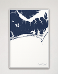 Crystal Coast / Emerald Isle Coastal Map — Canvas Vertical, navy, White Frame