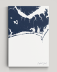 Crystal Coast / Emerald Isle Coastal Map — Canvas Vertical, navy, No Frame