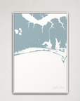 Crystal Coast / Emerald Isle Coastal Map — Canvas Vertical, soft-blue, White Frame
