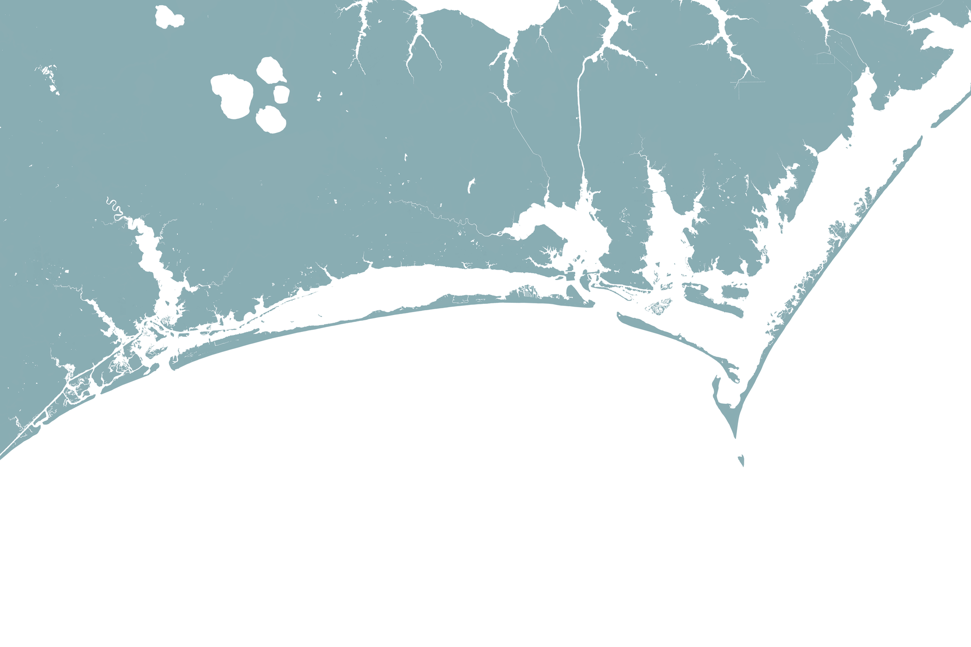 Crystal Coast / Emerald Isle Coastal Map — Fine Art Print Horizontal, soft-blue, No Frame, 10x8