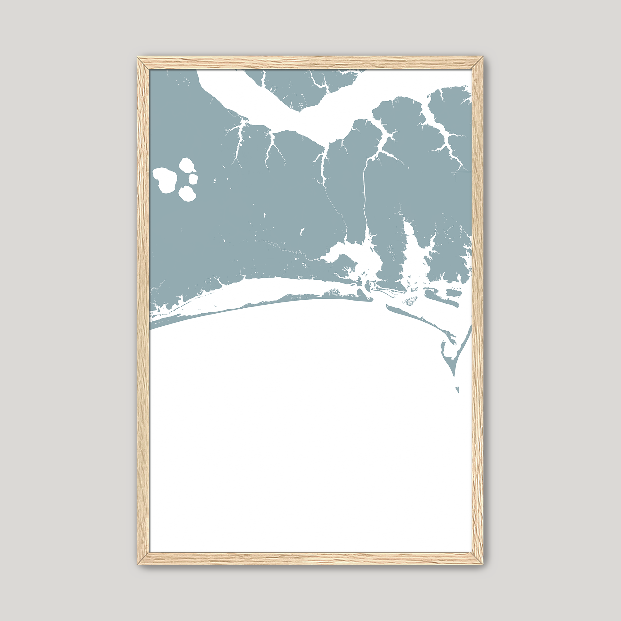 Crystal Coast / Emerald Isle Coastal Map — Fine Art Print Vertical, soft-blue, Oak, 8x10