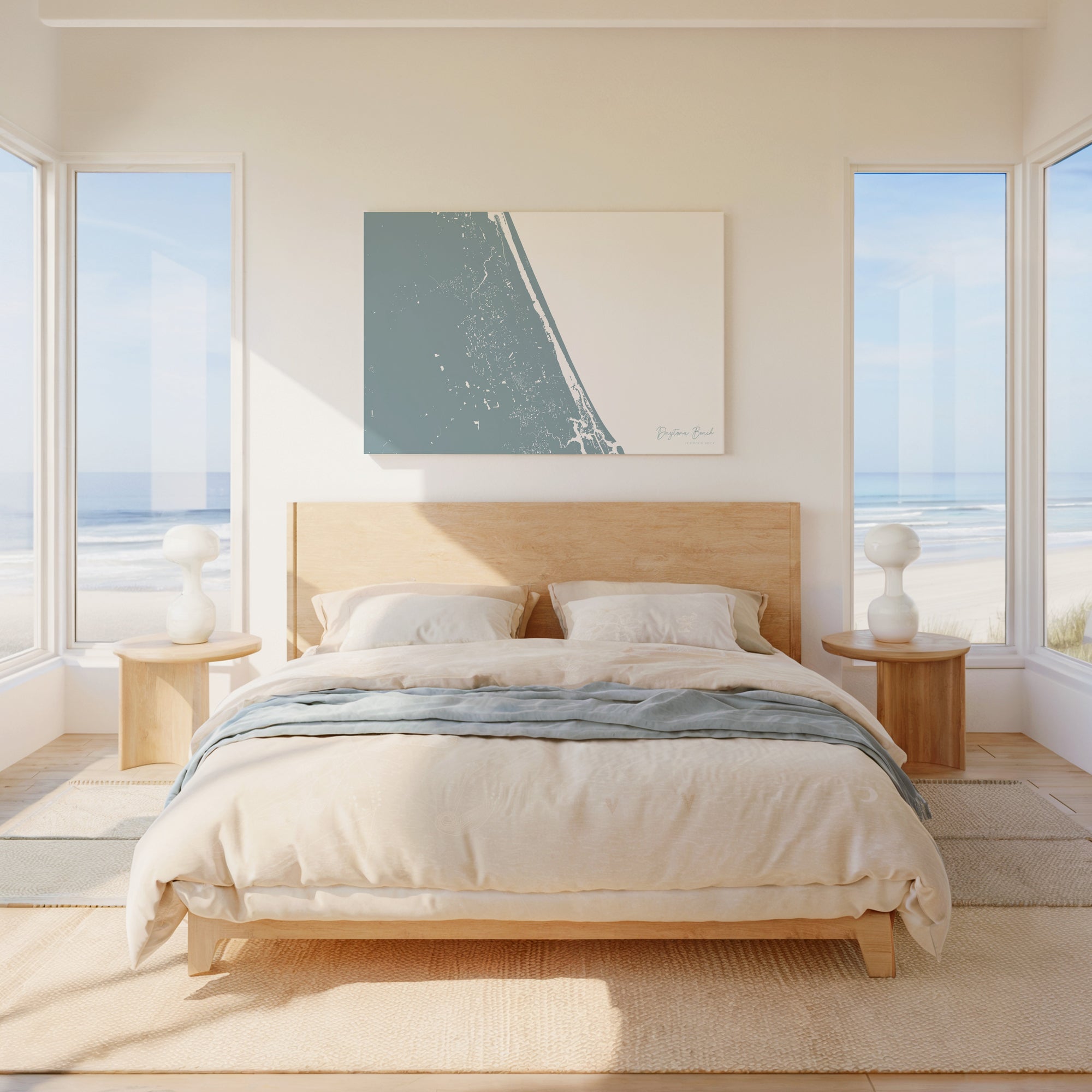 Daytona Beach soft blue horizontal wrapped canvas map in the ratio 3:2 hand mockup