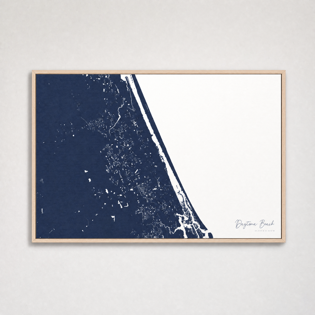 Daytona Beach Coastal Map — Canvas Horizontal — navy, Light Wood