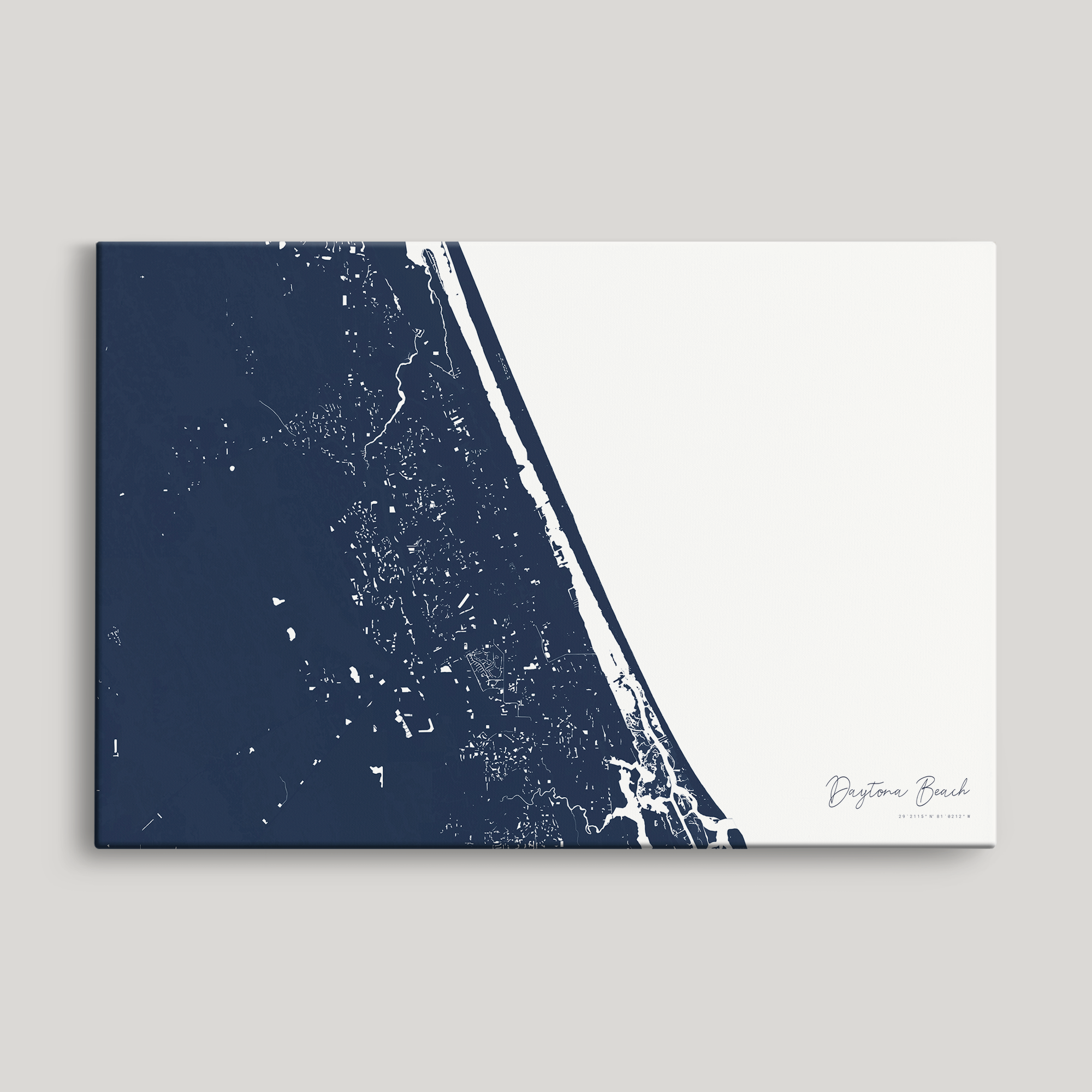 Daytona Beach Coastal Map — Canvas Horizontal, navy, No Frame