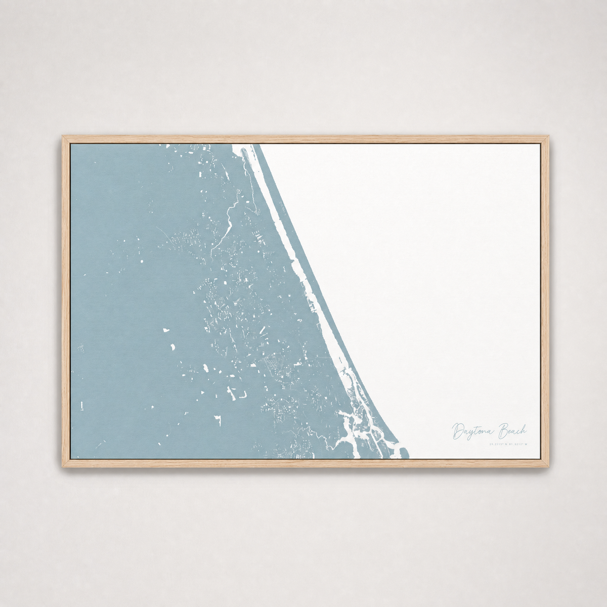 Daytona Beach Coastal Map — Canvas Horizontal — soft-blue, Light Wood