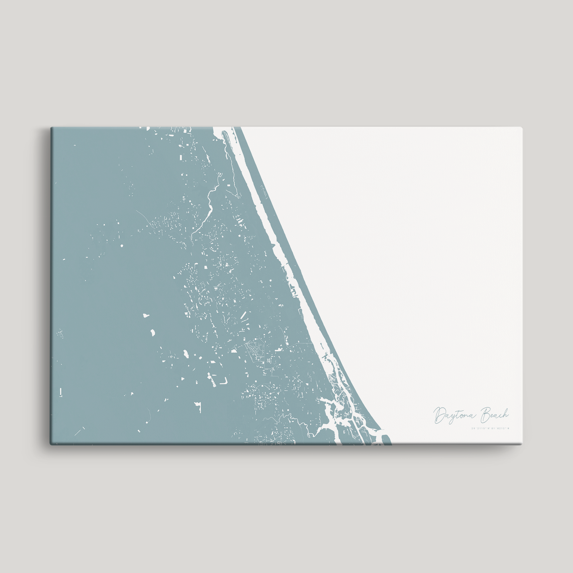 Daytona Beach Coastal Map — Canvas Horizontal, soft-blue, No Frame