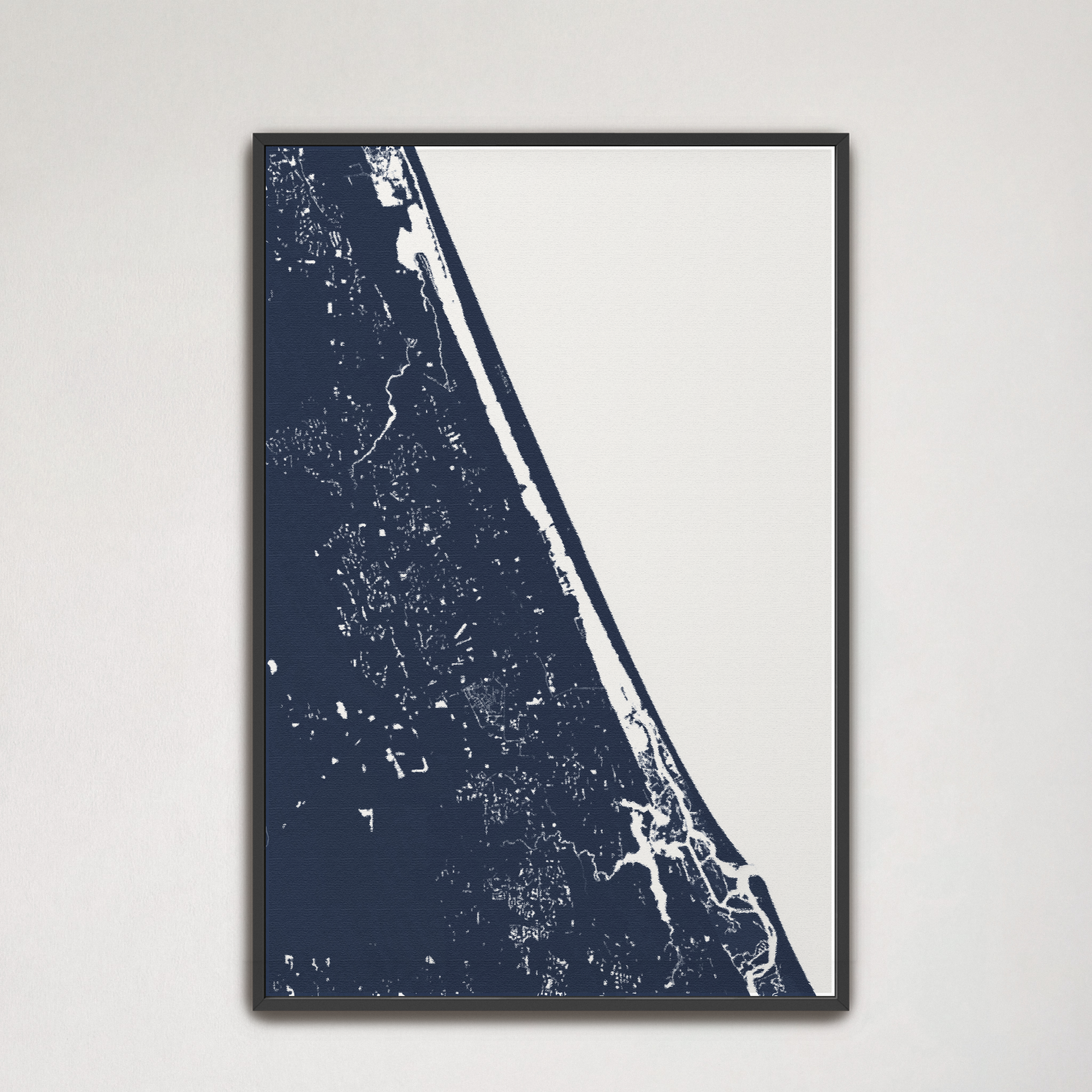 Daytona Beach Coastal Map — Canvas Vertical, navy, Black Frame, 16x24