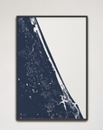 Daytona Beach Coastal Map — Canvas Vertical, navy, Black Frame, 16x24