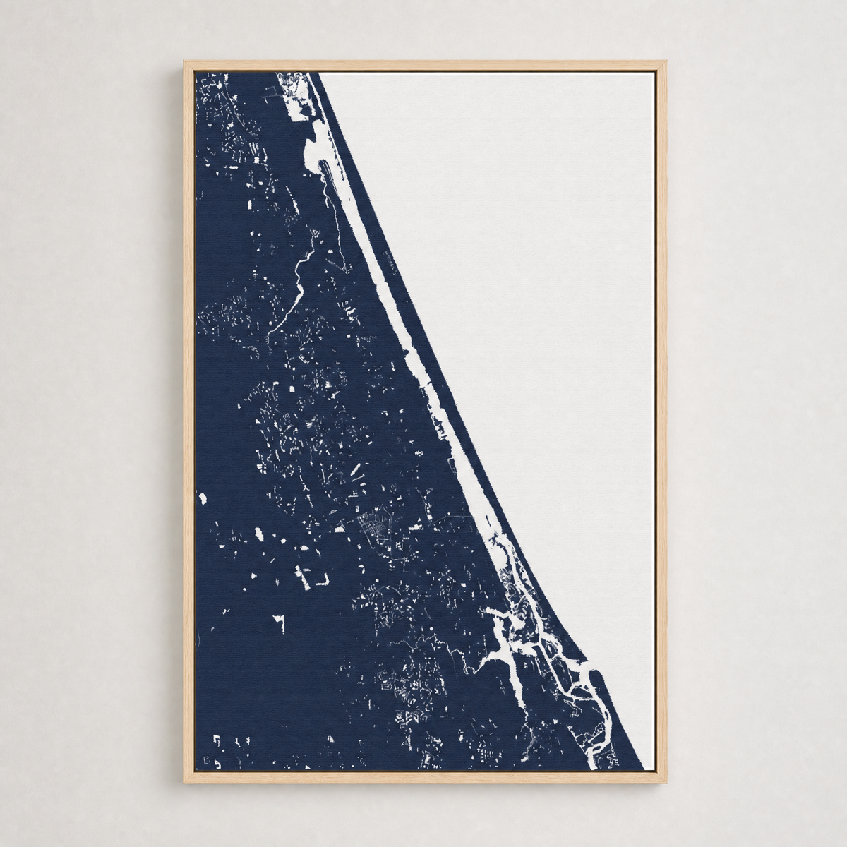Daytona Beach Coastal Map — Canvas Vertical — navy, Light Wood