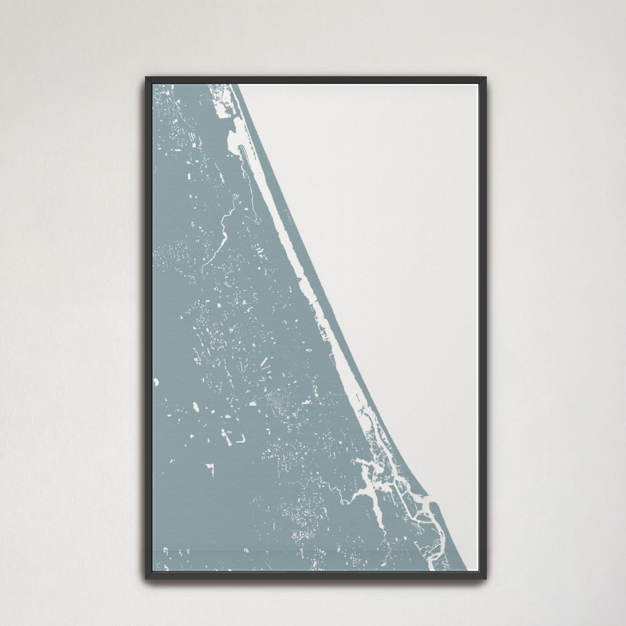 Daytona Beach Coastal Map — Canvas Vertical, soft-blue, Black Frame, 16x24
