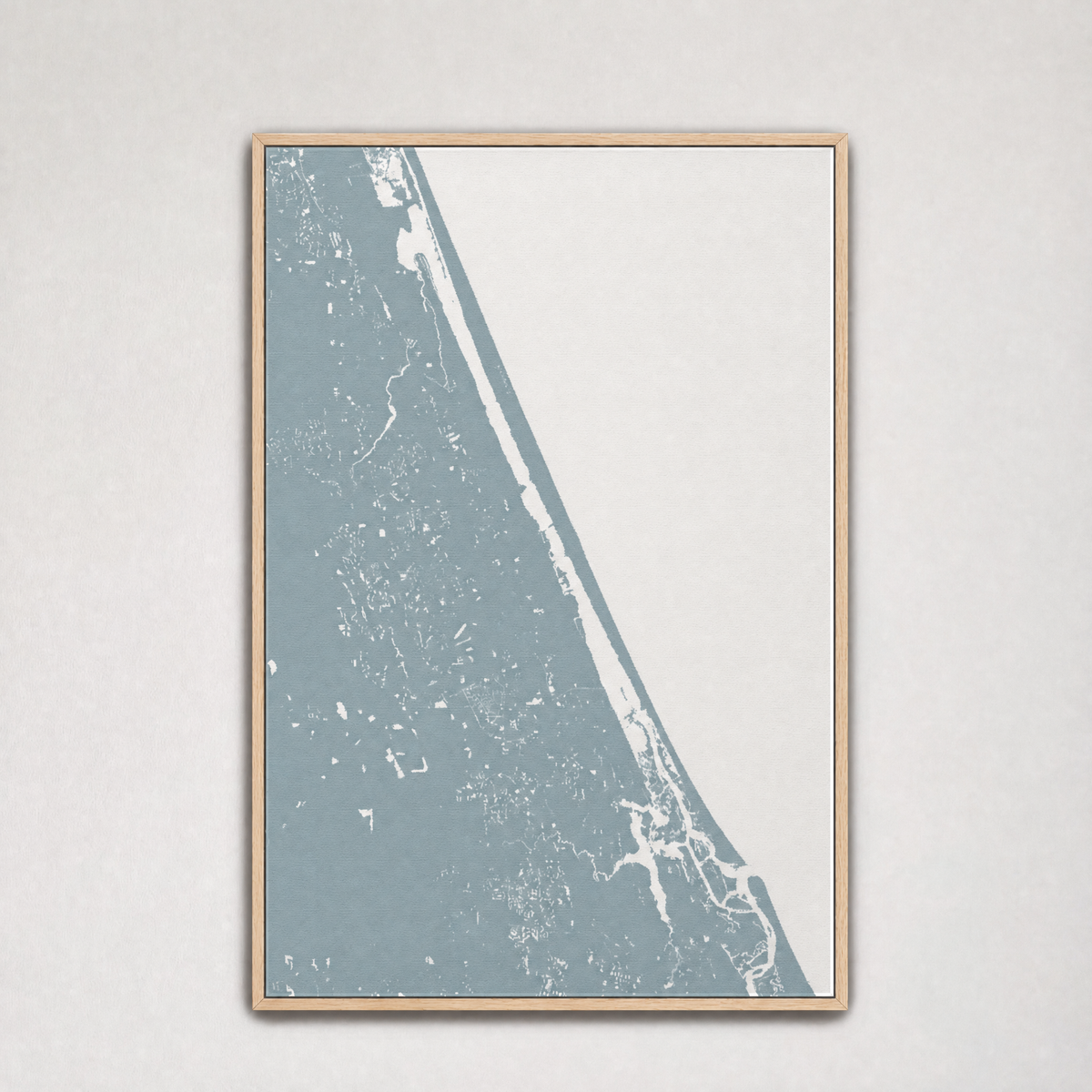 Daytona Beach Coastal Map — Canvas Vertical — soft-blue, Light Wood