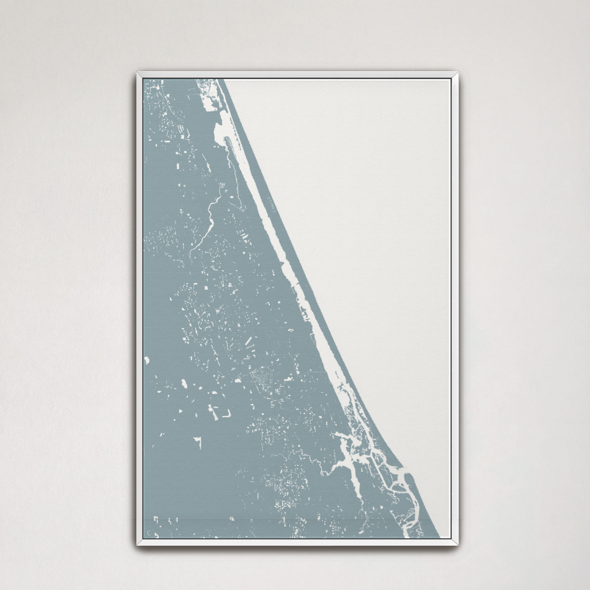 Daytona Beach Coastal Map — Canvas Vertical, soft-blue, White Frame, 16x24