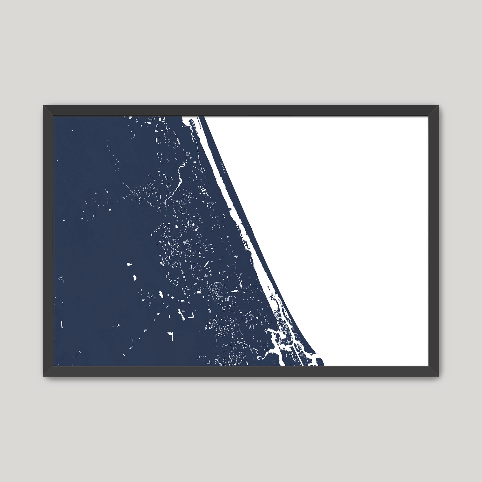 Daytona Beach Coastal Map — Fine Art Print Horizontal, navy, Black Frame, 10x8
