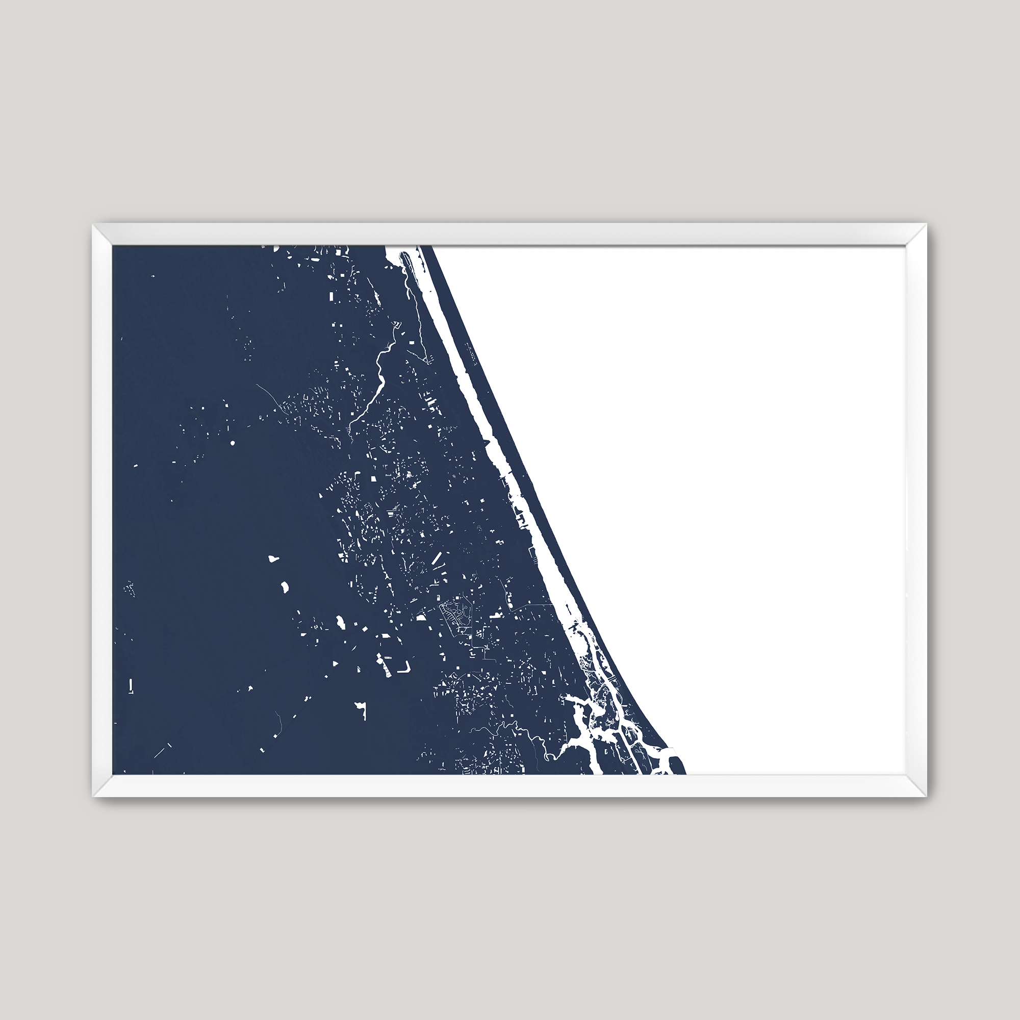 Daytona Beach Coastal Map — Fine Art Print Horizontal, navy, White Frame, 10x8